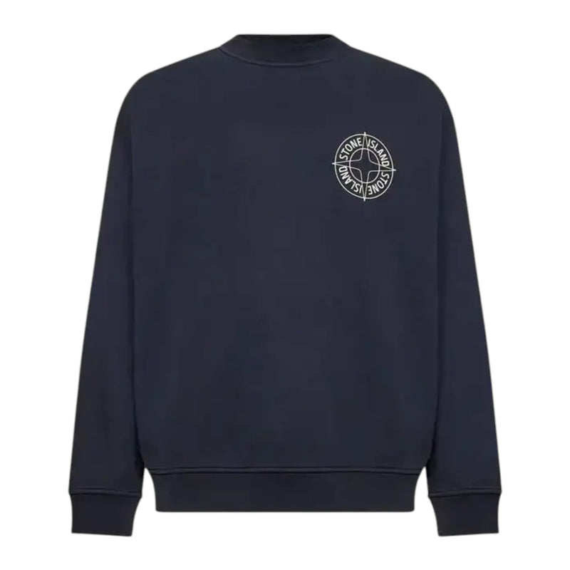 Stone Island Cotton Fleece Compass Logo Print Navy Sweatshirt Stone Island Cotton Fleece Compass Logo Print Navy Sweatshirt