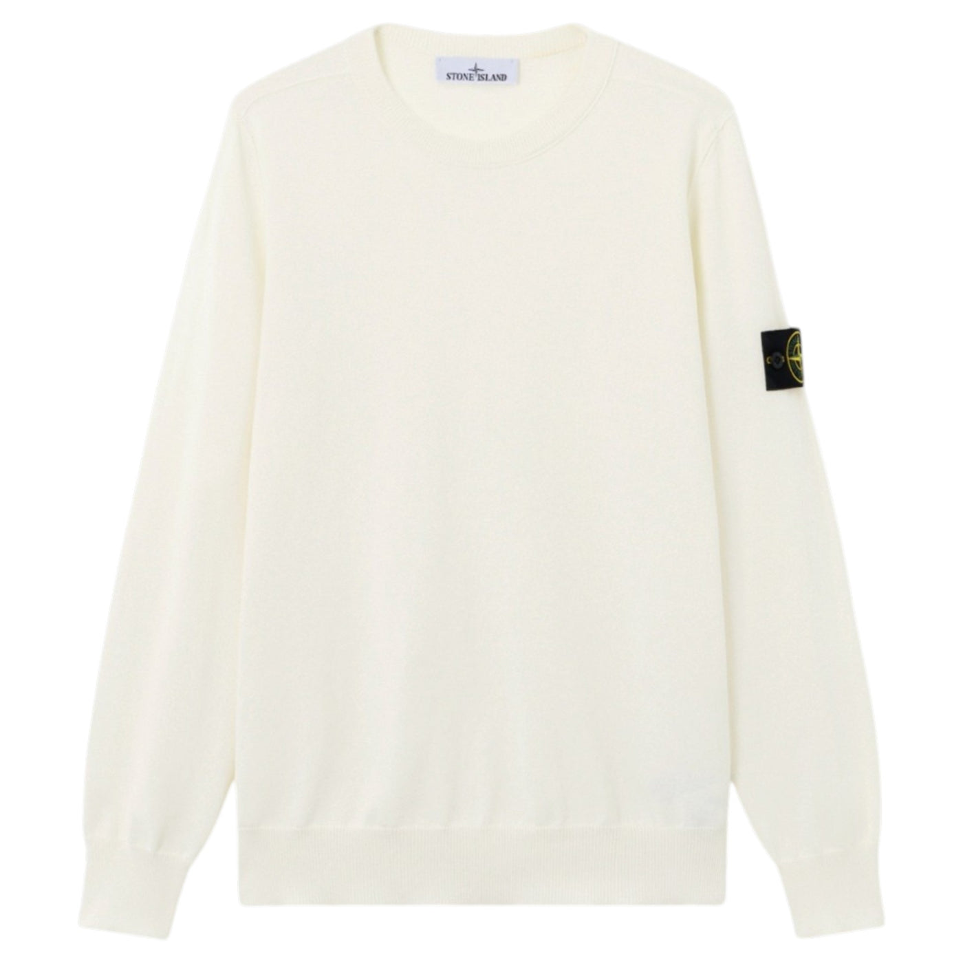 Stone Island Soft Organic Cotton Ribbed Neckline Ivory Sweatshirt — Stone Island