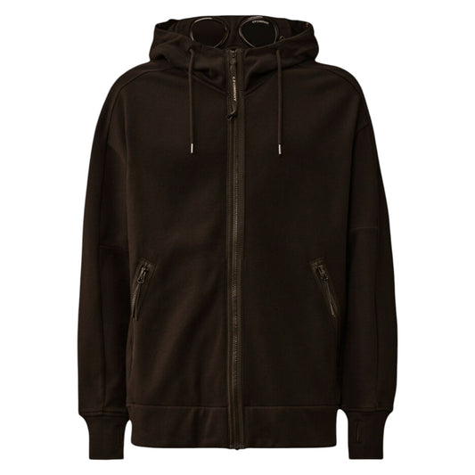 C.P. Company Diagonal Rasied Fleece Zip Up Goggle Black Hoodie