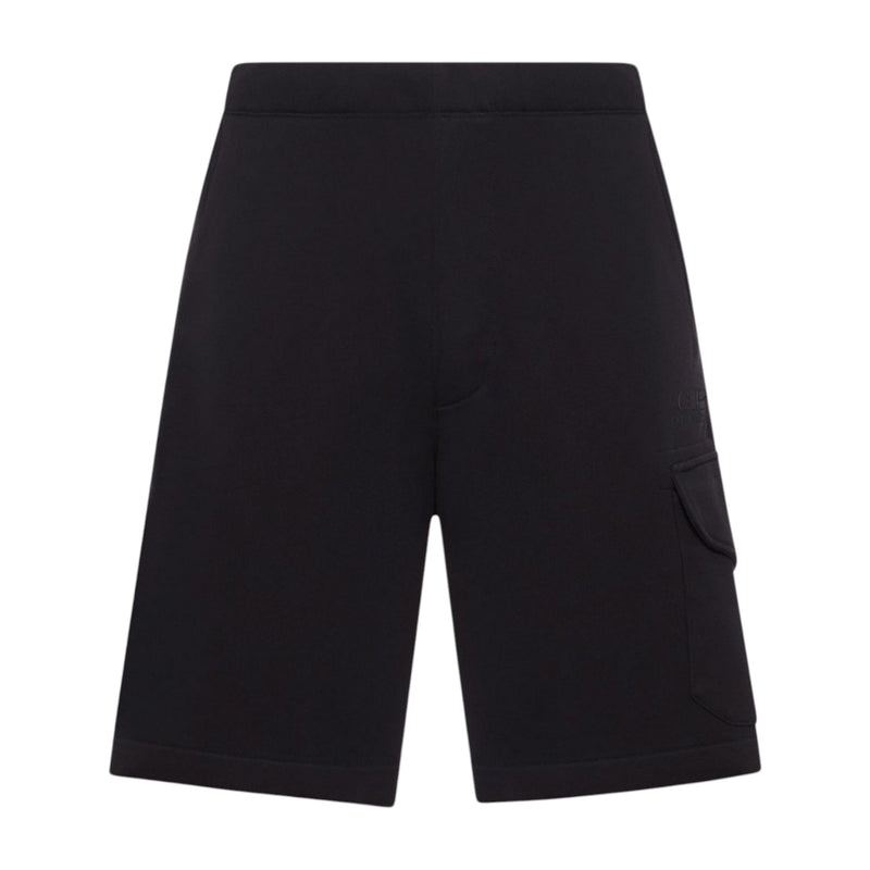 C.P. Company Diagonal Raised Embroidered Logo Black Shorts