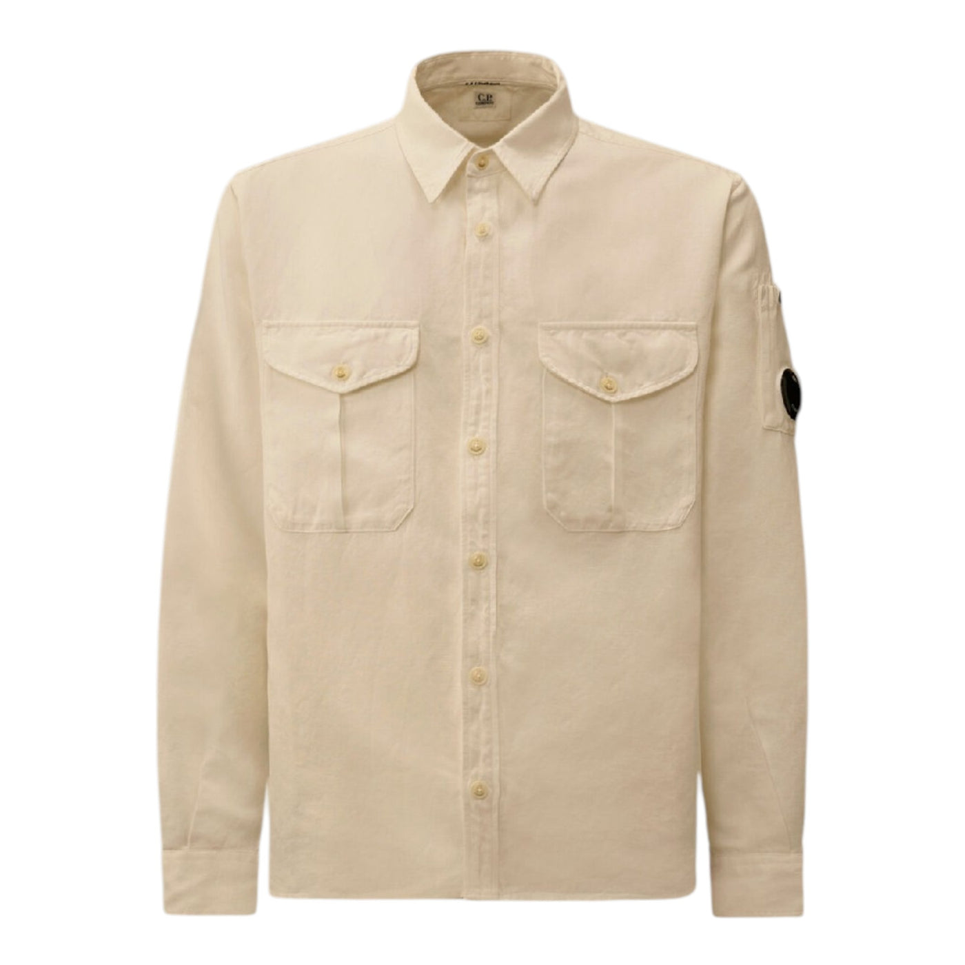 C.P. Company Cotton Long Sleeve Button Gauze White Overshirt — C.P. Company