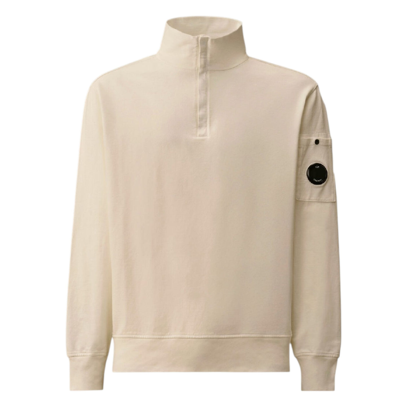 C.P. Company Light Fleece Half Zip Lens Gauze White Sweatshirt — C.P. Company