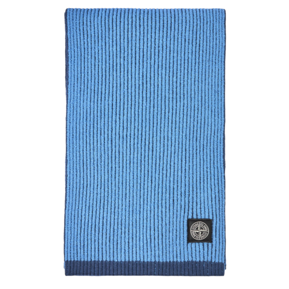 Stone Island Mixed Fabric Vanise Full Rib RWS Steel Blue Wool Scarf