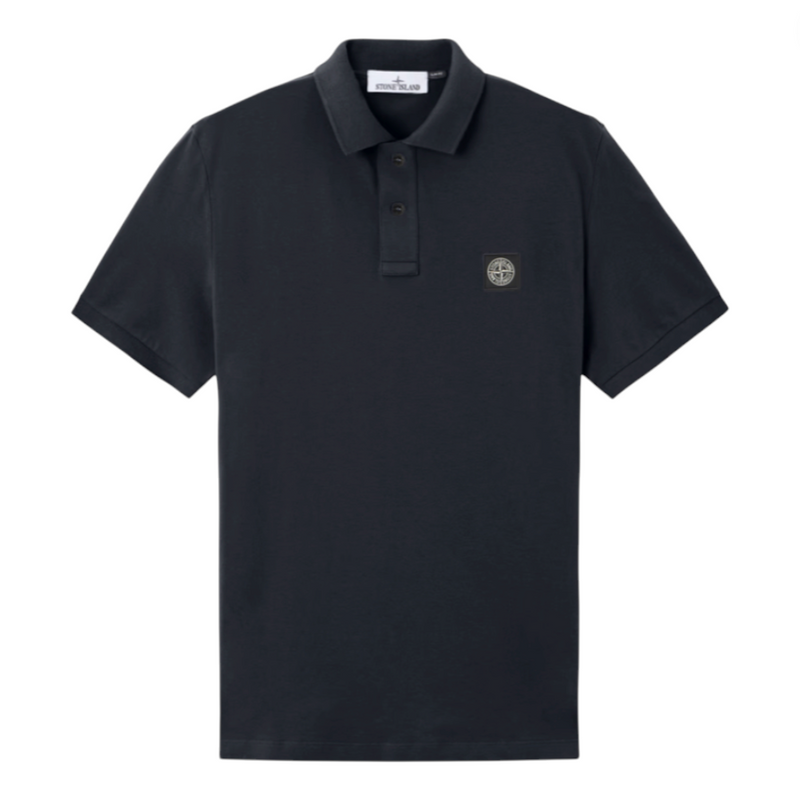 Stone Island Organic Cotton Elastane Pique Navy Polo Shirt
