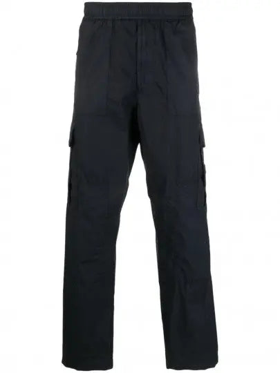 Stone Island Compass-Logo Blue Cotton Cargo Trousers - flizzone