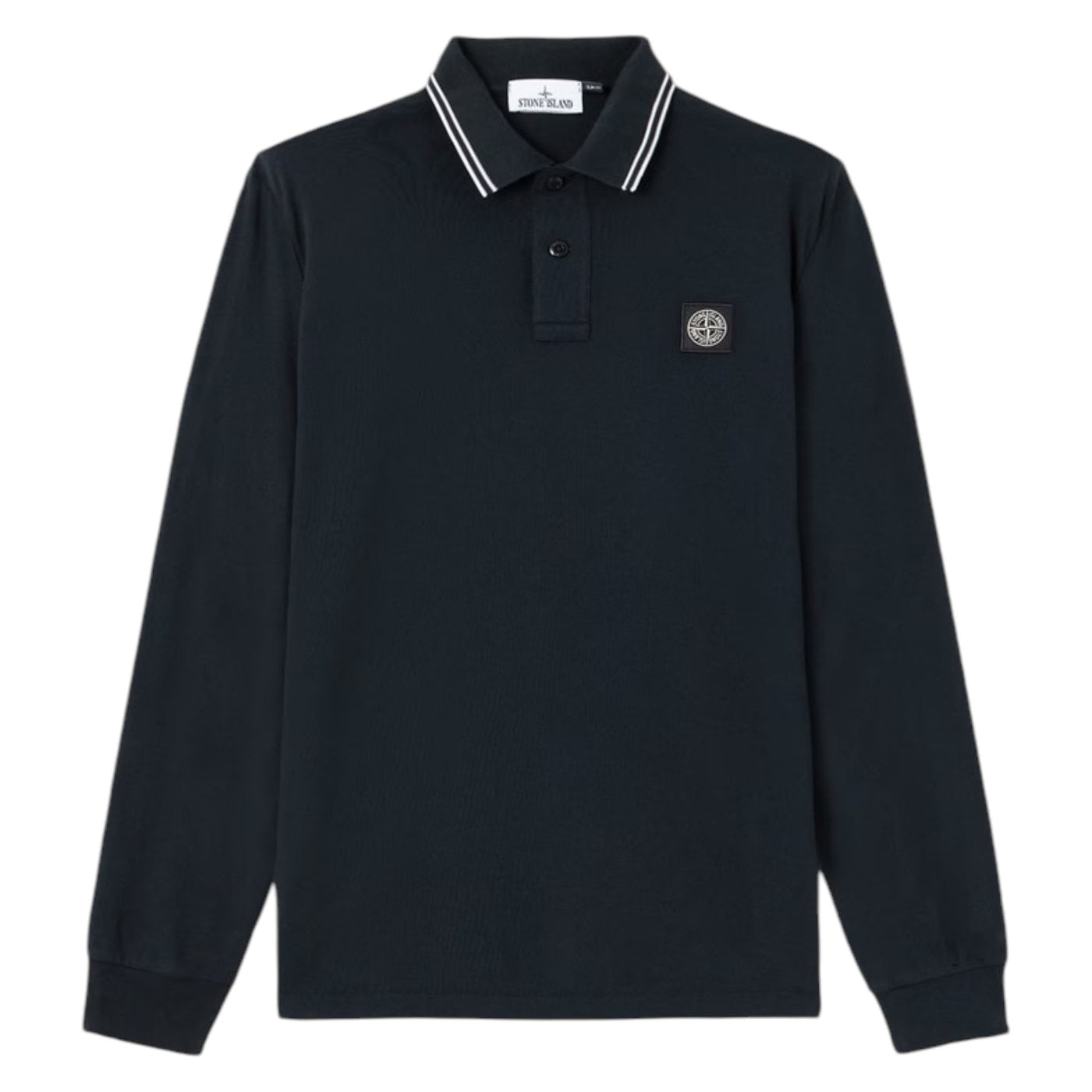 Stone Island Organic Cotton Pique Long Sleeve Navy Polo Shirt — Stone Island