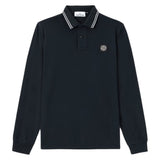 Stone Island Organic Cotton Pique Long Sleeve Navy Polo Shirt