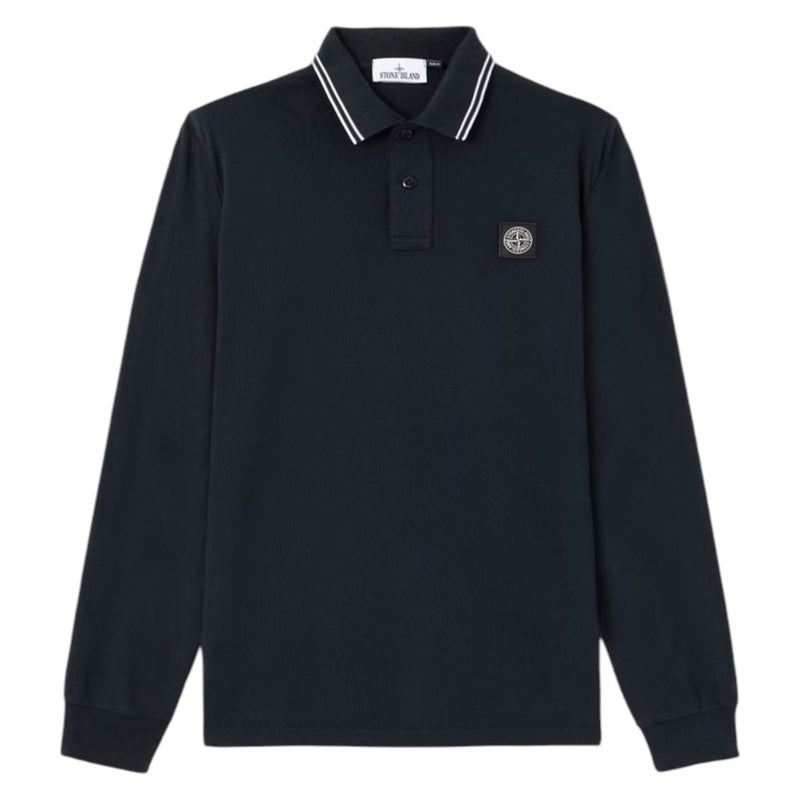 Stone Island Organic Cotton Pique Long Sleeve Navy Polo Shirt Stone Island Organic Cotton Pique Long Sleeve Navy Polo Shirt