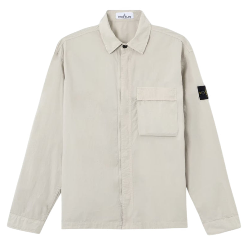 Stone Island Stretch Cotton Paracadute Pearl Grey Overshirt Stone Island Stretch Cotton Paracadute Pearl Grey Overshirt
