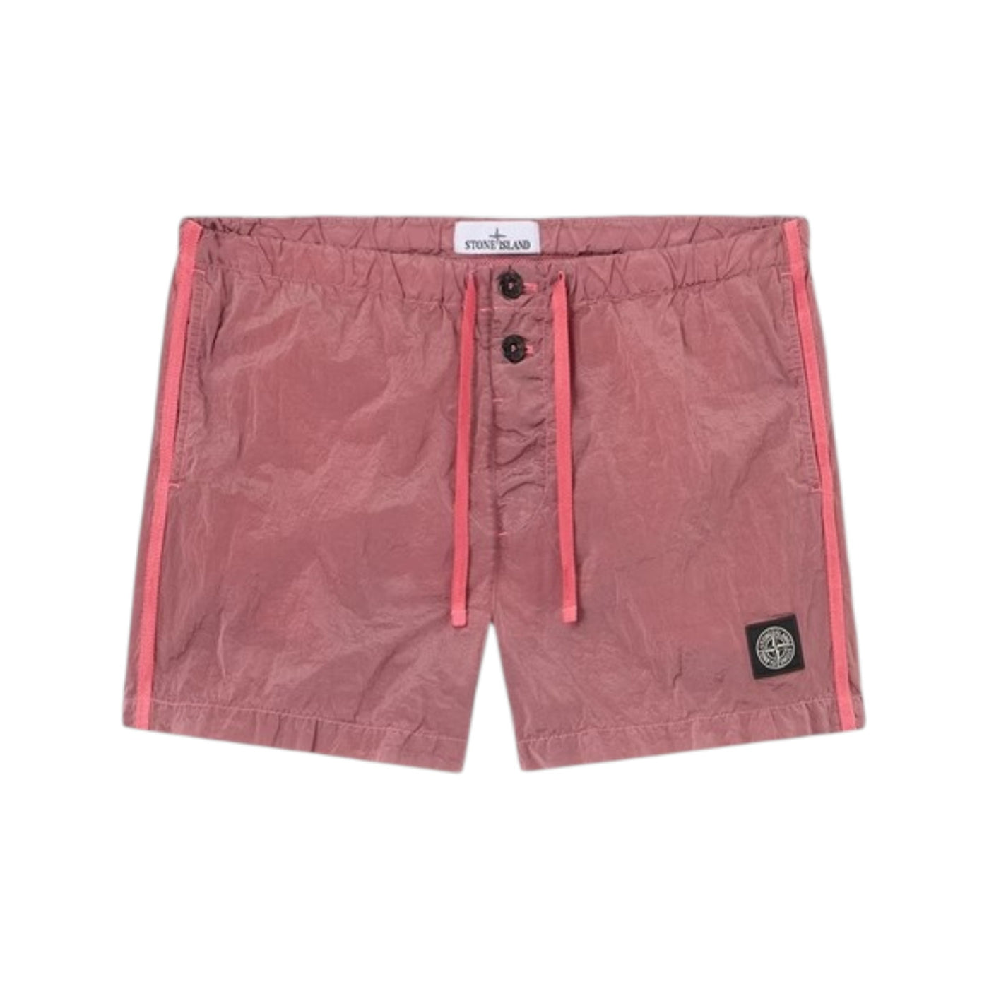 Stone Island Crinkled Nylon Geranium Pink Swim Shorts — Stone Island
