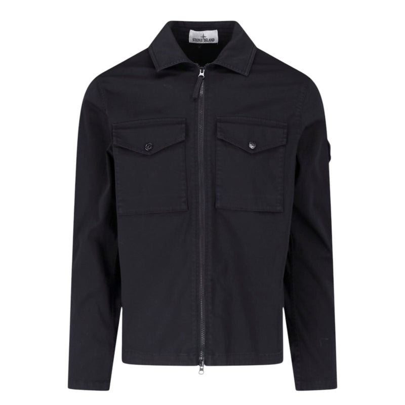 Stone Island Raso Cotton Black Overhsirt Stone Island Raso Cotton Black Overhsirt