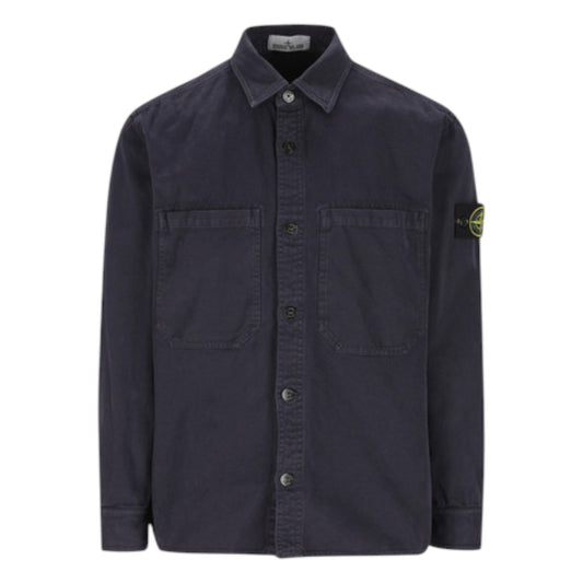 Stone Island Organic Panama Cotton Blue Overshirt
