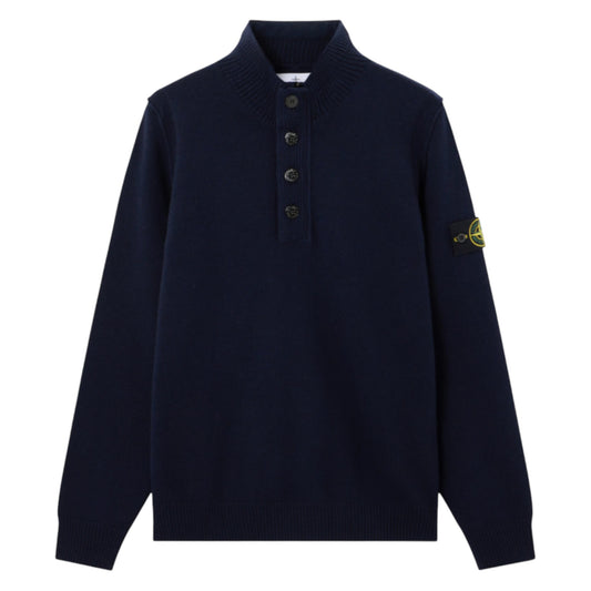 Stone Island Lambswool 1/4 Zip Buttoned Navy Sweatshirt