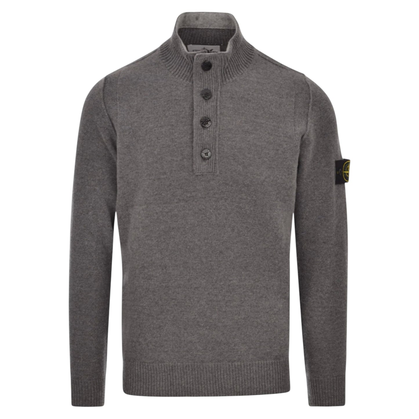 Stone Island Lambswool 1/4 Zip Buttoned Cement Melange Grey Sweatshirt