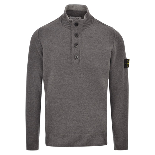 Stone Island Lambswool 1/4 Zip Buttoned Cement Melange Grey Sweatshirt