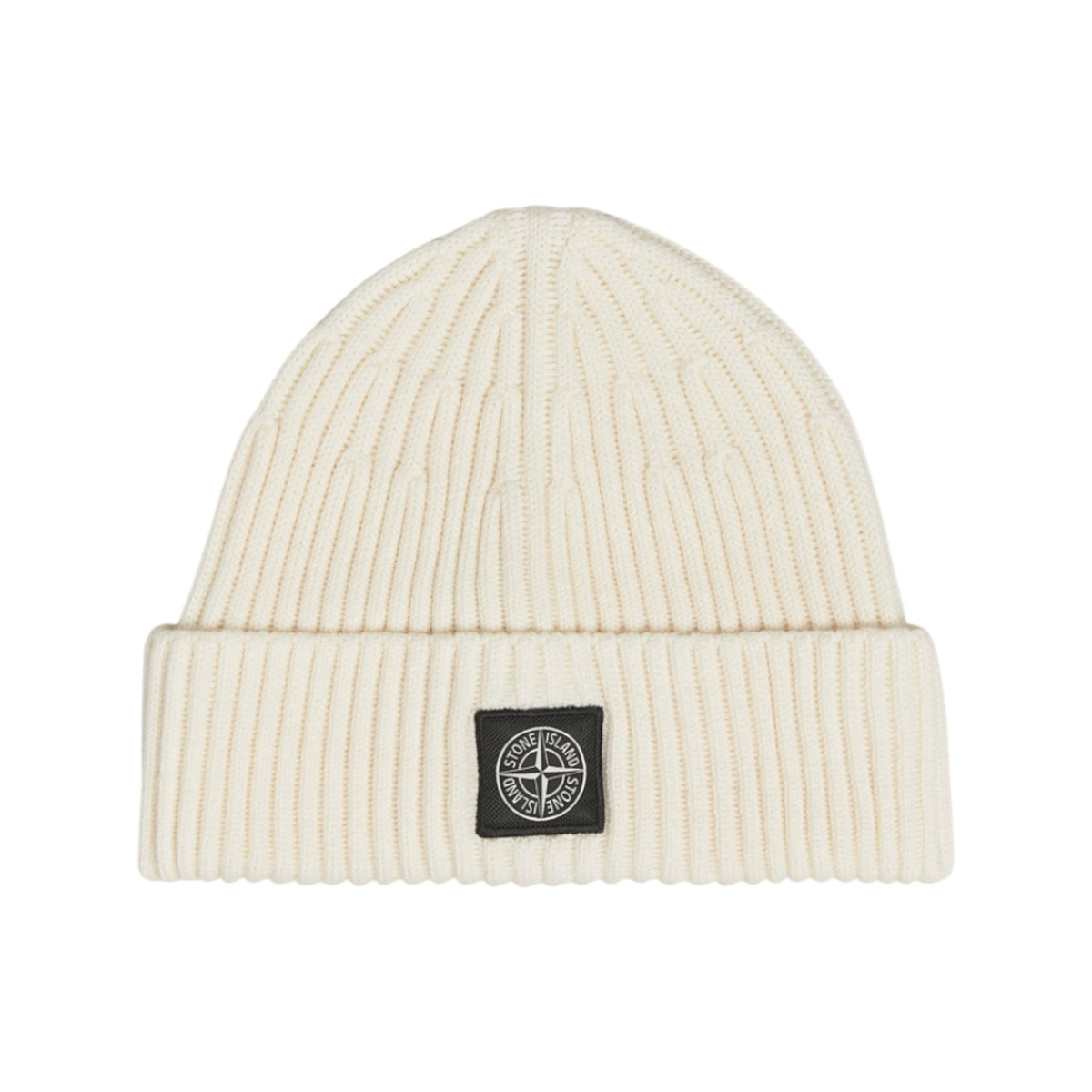 Stone Island Ivory Cream Rib Wool Beanie — Stone Island