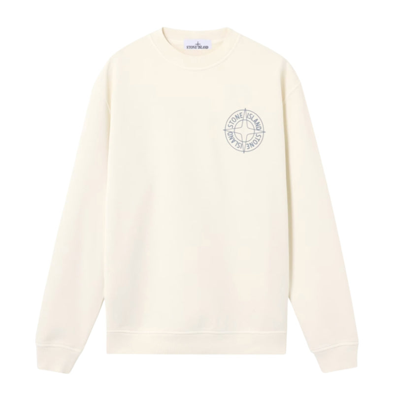 Stone Island Cotton Fleece Compass Logo Print Ivory Sweatshirt Stone Island Cotton Fleece Compass Logo Print Ivory Sweatshirt