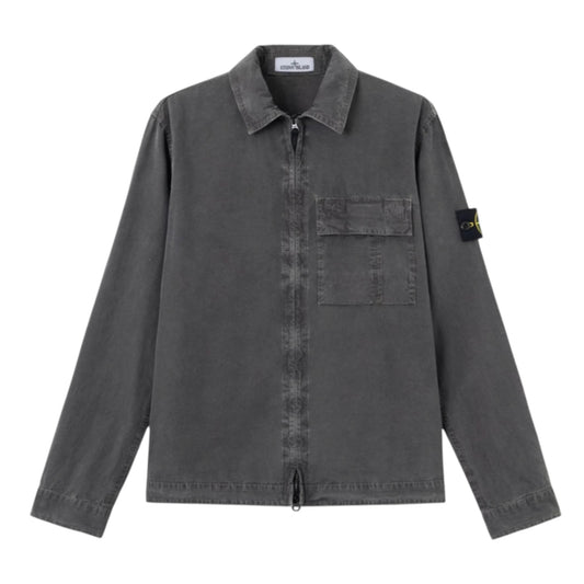 Stone Island Brushed Organic Cotton Canvas Charcoal Lead Grey Old Effect Overshirt