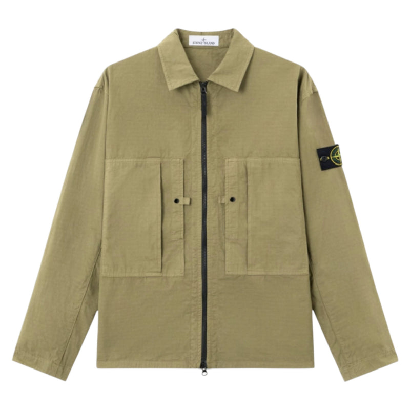Stone Island Mercerised Organic Cotton Military Green Overshirt