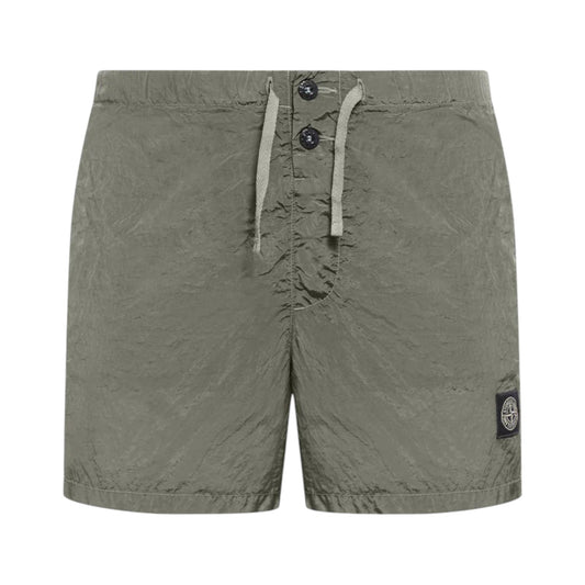 Stone Island Crinkled Nylon Green Swim Shorts