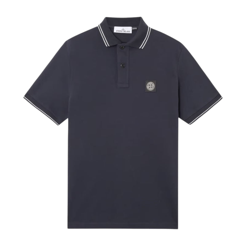 Stone Island Organic Cotton Elastane Pique Navy Polo Shirt