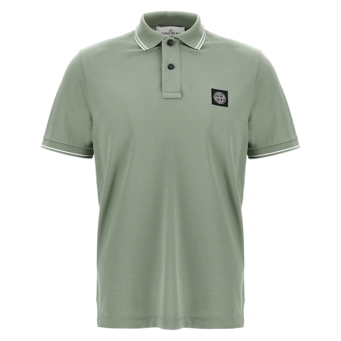 Stone Island Organic Cotton Elastane Pique Green Sage Polo Shirt