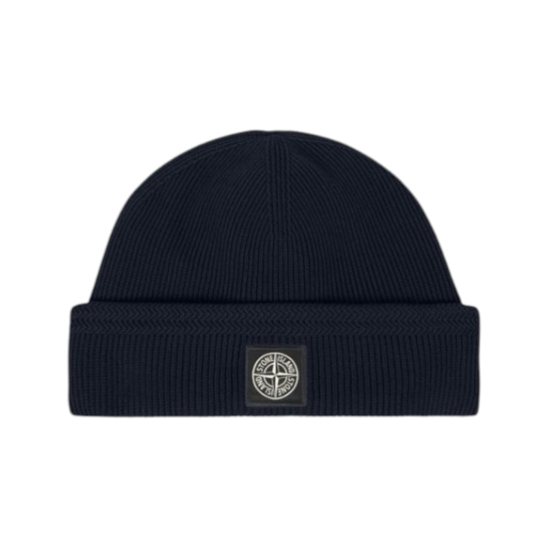 Stone Island Ribbed Organic Cotton Navy Beanie Hat
