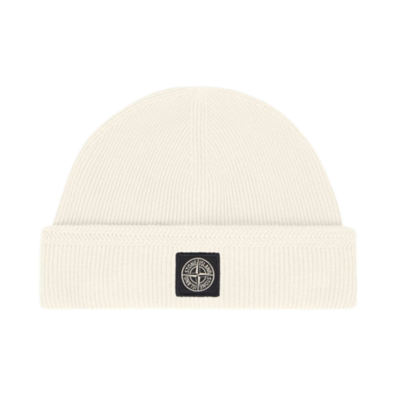 Stone Island Ribbed Organic Cotton Beige Beanie Hat