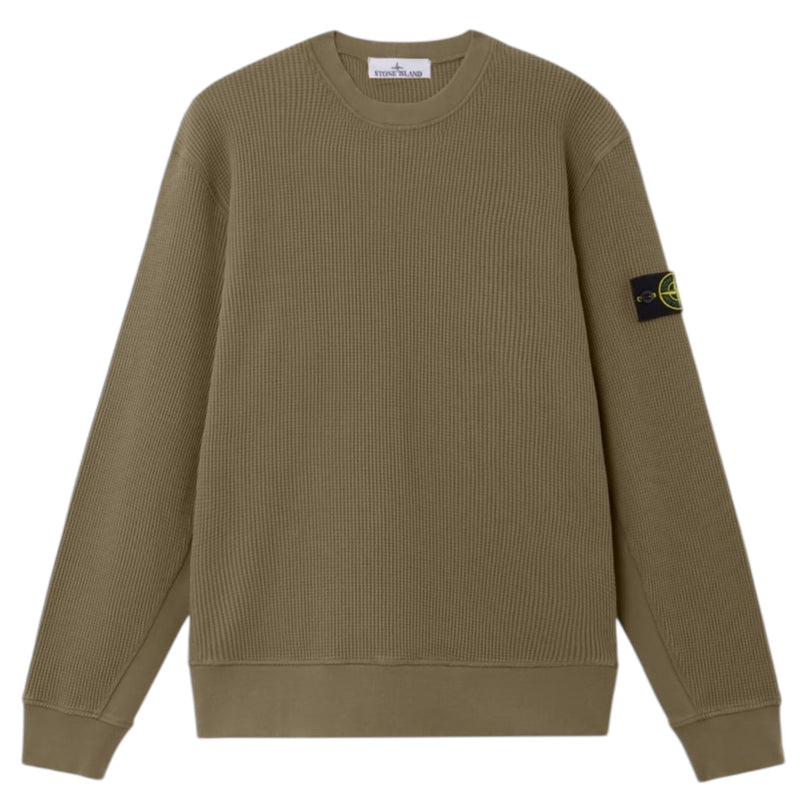 Stone Island Organic Cotton Waffle Fleece Military Green Sweatshirt