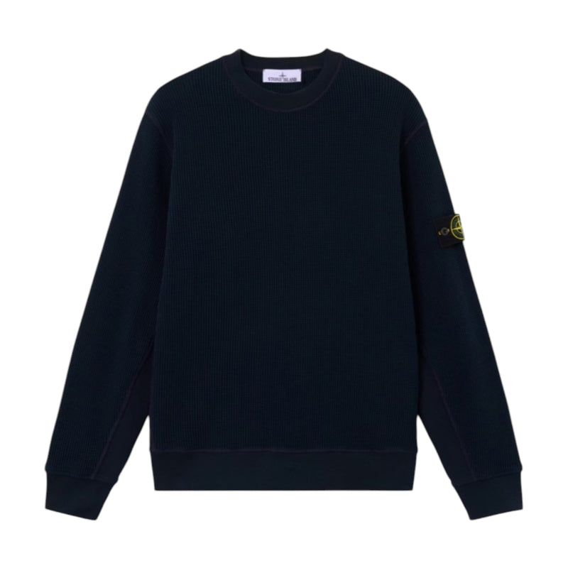 Stone Island Organic Cotton Waffle Fleece Navy Sweatshirt