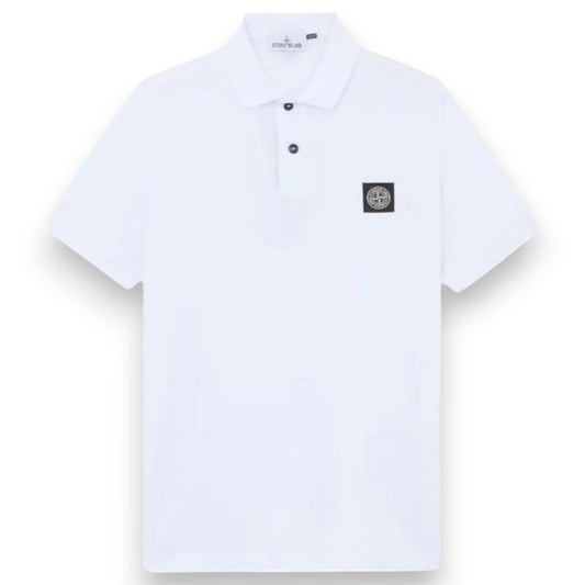 Stone Island, Slim Fit White Polo Shirt with Compass Patch